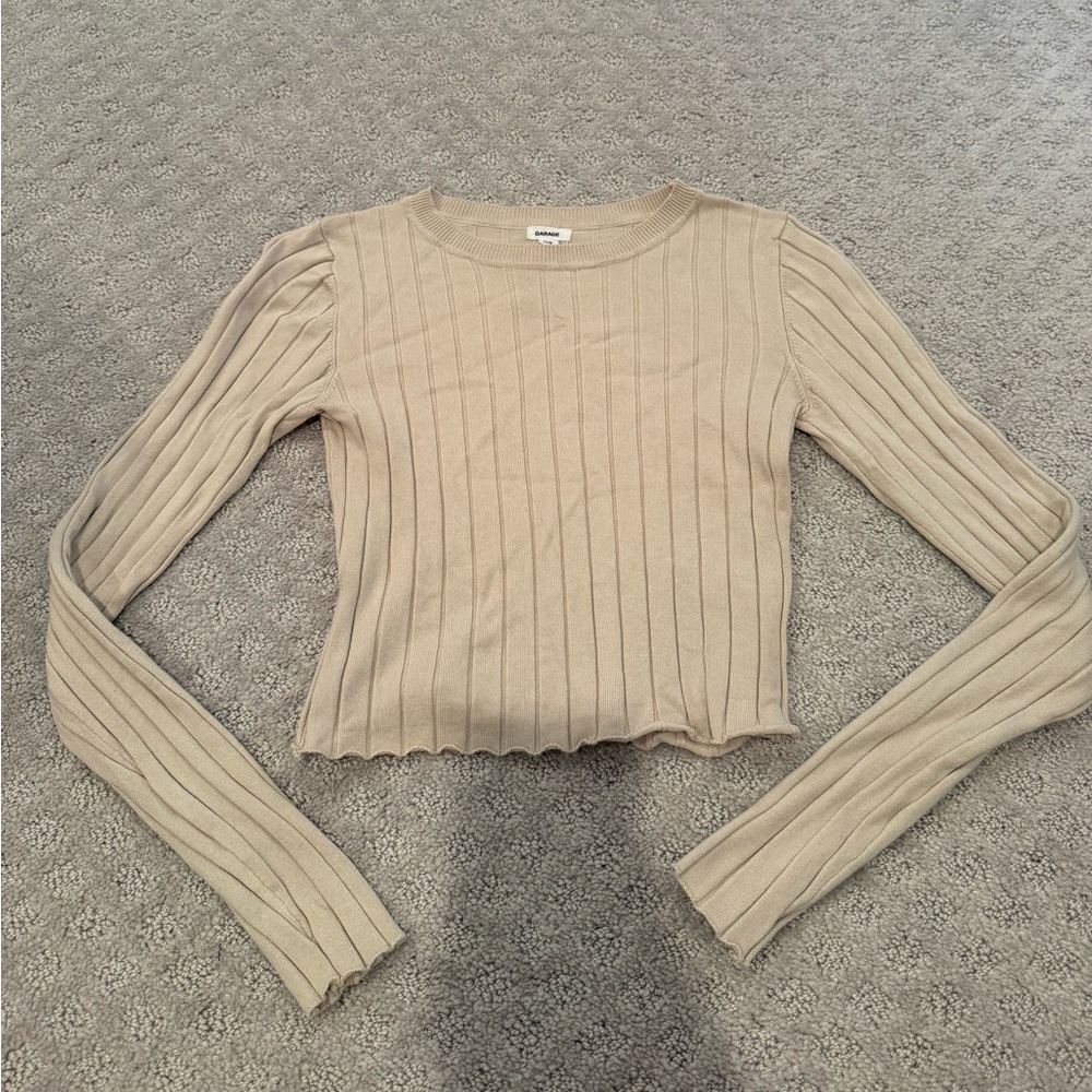 Garage Taupe Ribbed Long Sleeve
